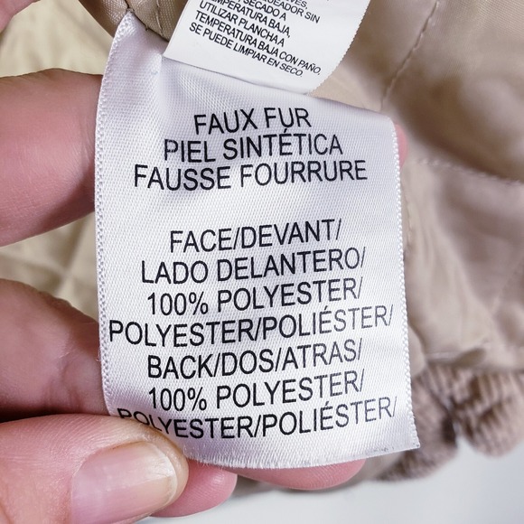 Lucky Brand Womens Large Long Corduroy Jacket Faux Fur Collar Tan Button Front - Picture 10 of 10